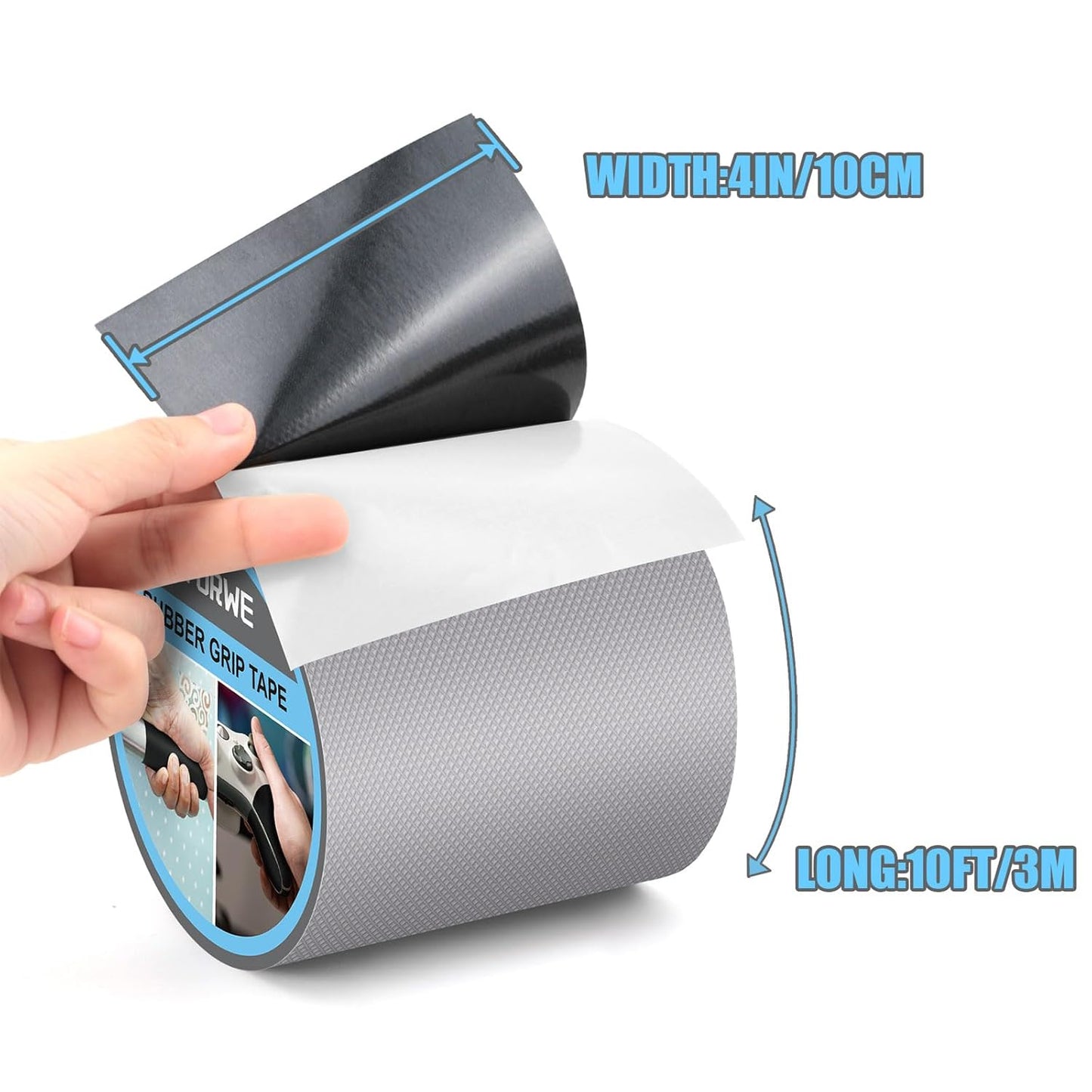 Rubber Grip Tape, Ultra-Thin Strong Adhesive Anti-Slip Waterproof Heat Resistant Wear-Resistant Cushion Pad, Making Handles or Contact Surfaces Safer, with Grip and Comfort (Gray, 4In x 10Ft)