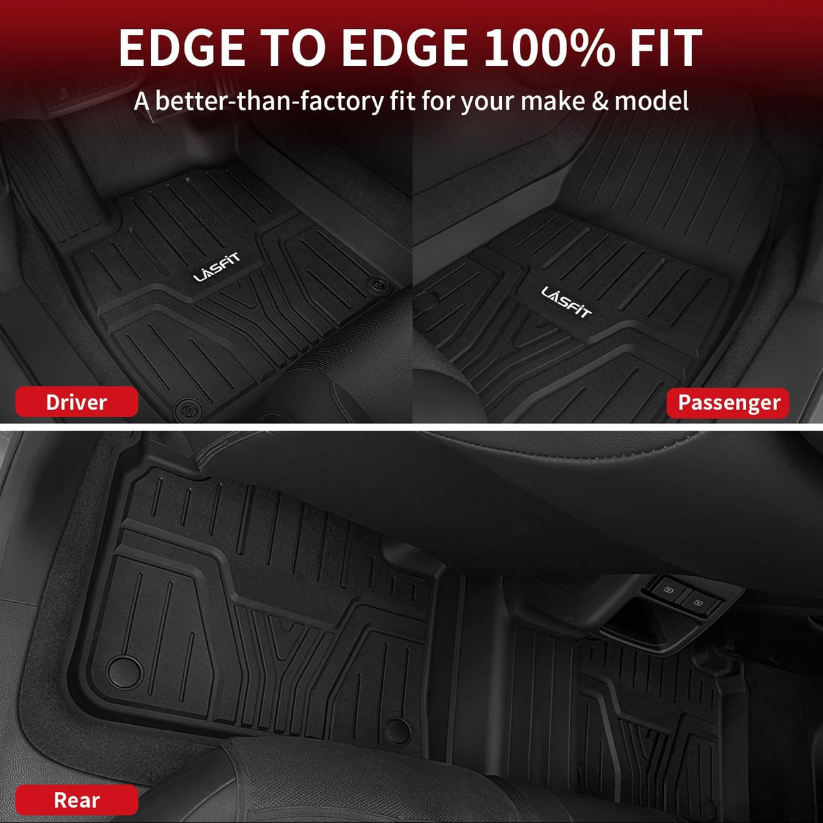 LASFIT Floor Mats & Trunk Mat with Backrest Mat for Honda Pilot 2023-2025, All Weather TPE Floor Liners 1st & 2nd & 3rd Row & Cargo Mat with Backrest Mat Full Set, Black