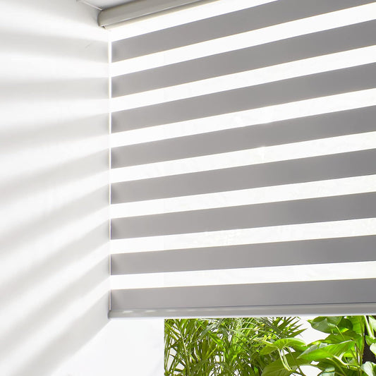 Persilux Cordless Zebra Blinds for Windows Free-Stop Roller Windows Shades (31" W X 72" H, Grey) Dual Layer Light Control for Day and Night, Light Filtering Sheer Shades for Home