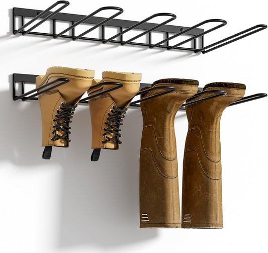 Boot Rack, Wader Hangers for wall, Metal Wall Mounted Shoe Racks, 4 Pair Boot Organizer for Tall Boots and Cowboy shoes, Boots Trays for Entryway,Garage (2 Pack)