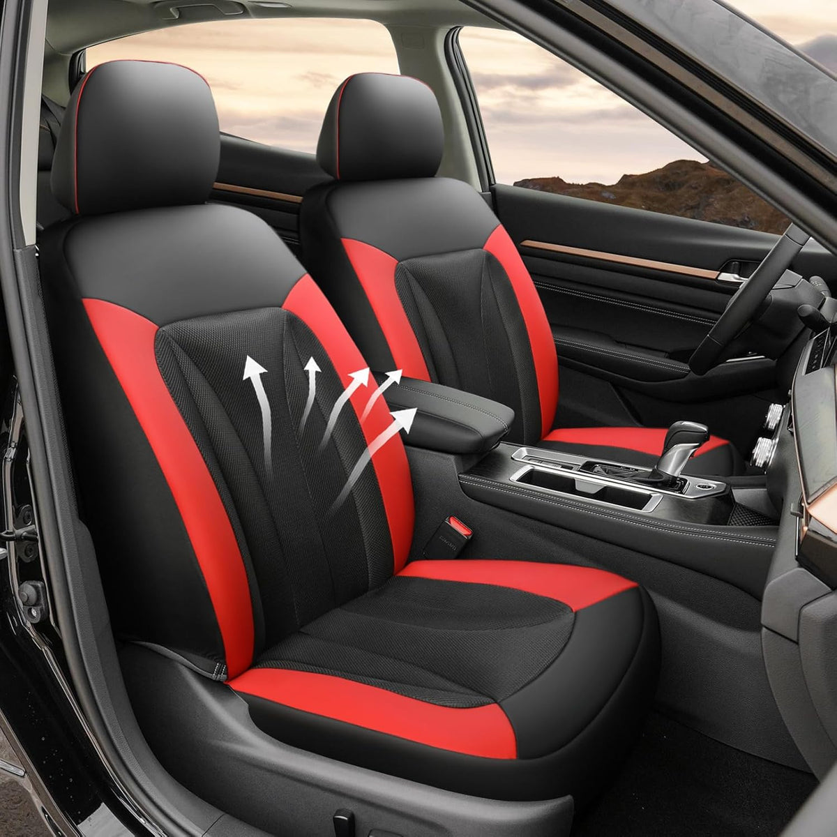 GIANT PANDA Front Seat Cover for Nissan, 3D Air Mesh Car Seat Covers Custom Fit Nissan Rogue Altima Sentra Versa Kicks Frontier Murano Pathfinder Maxima (Red) 2-Pack