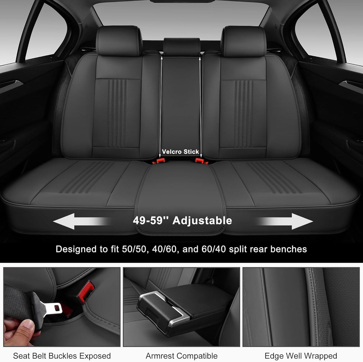 Car Seat Covers Full Set, Front and Rear Seat Covers for Cars, Waterproof Leather Auto Seat Protectors with Head Pillow, Car Seat Cushions Fit for Most Sedans SUV Pick-up Truck, Gray