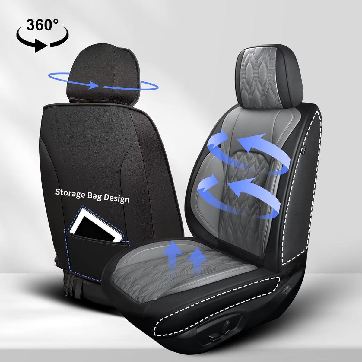 Leather Seat Covers for Car Fit for Toyota Camry 2012-2025 Full Set Car Seat Covers Waterproof Non-Slip Automotive Seat Cushion Protectors (5 Seats,Black&Grey)