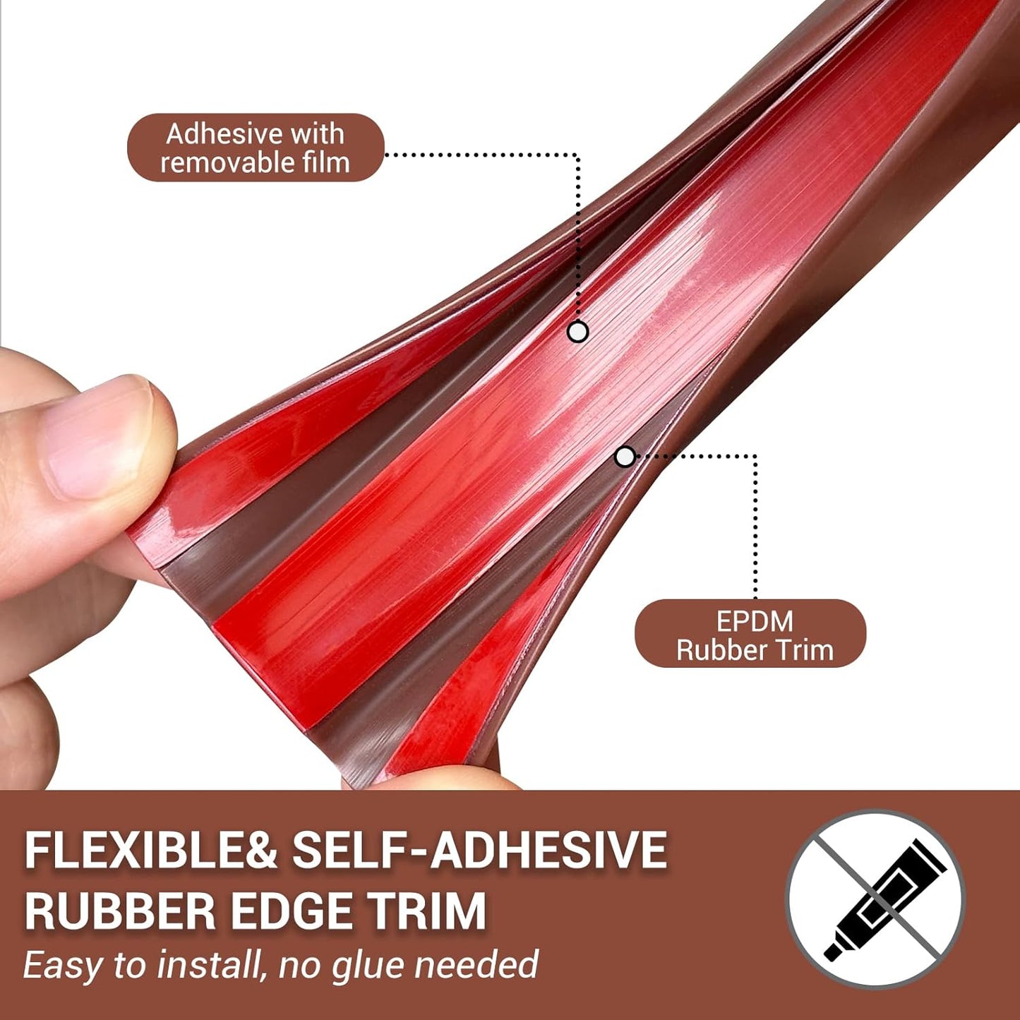 Rubber Edge Trim, Flexible Self Adhesive U Shaped Peel and Stick Edge Banding, 2-1/2"(63.5mm) U Channel Edge Protector, Edge Guards for Woods, Furnitures, 20Ft, Brown Color