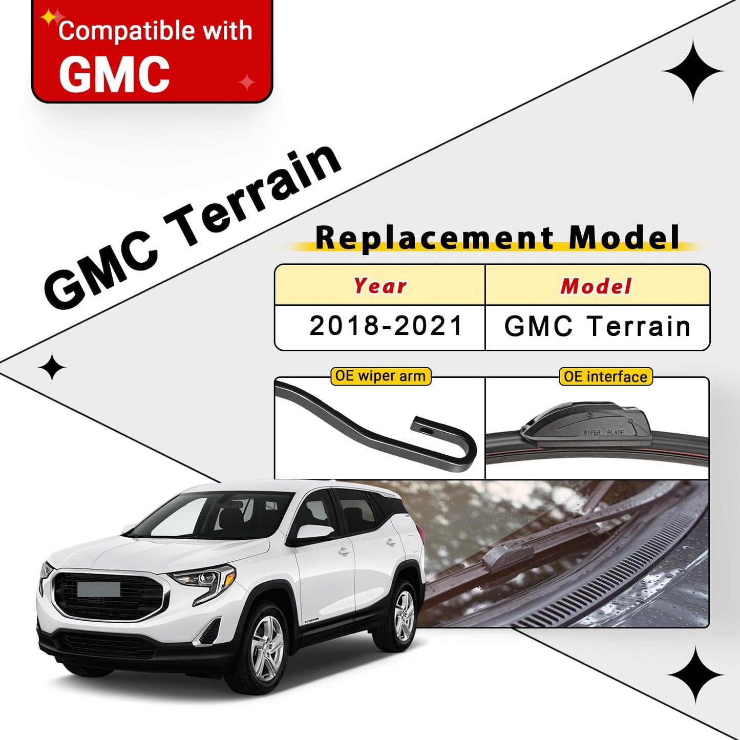 Windshield Wiper Blades Replacement for 2018 2019 2020 2021 GMC Terrain Original Factory Quality Front Rear Wipers Blade Set for My Car - 24" 18" 12" (Pack of 3)