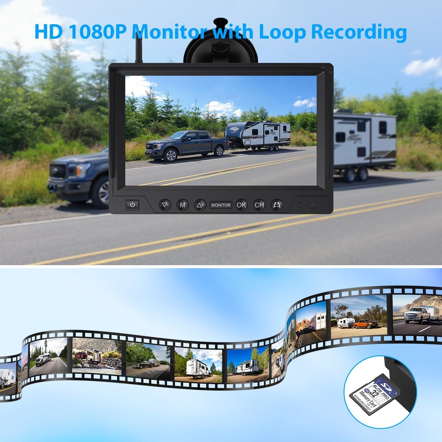 3 Magnetic Solar Wireless Backup Camera System, Quad RV Rearview Backup Cameras Wireless System with HD1080P 9 Inch DVR Monitor for Trailer RV Trucks, Built-in 9600mAh Solar Battery, BL903
