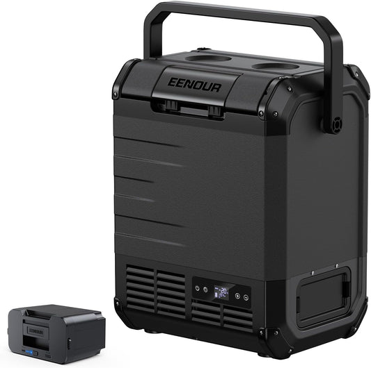 EENOUR D10 12 Volt Car Refrigerator, Portable Freezer 10.6Qt/10L, Compressor Electric Cooler, -4~50℉, 12/24V DC, 110~240V AC, 12V Fridge for Camping, Road Trips, RV, Truck (Battery Included) - Black