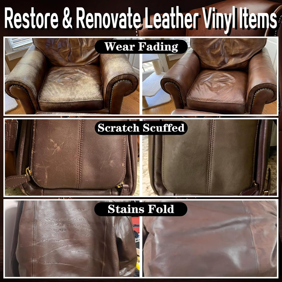 Leather Recoloring Balm Dark Brown Leather Dye Vinyl Paint Car Interior Seat Furniture Couch Recliner Chair Boots Jacket Shoes Bag Purse Belt Color Restorer Fade Stain Scratch Remover Repair Kit
