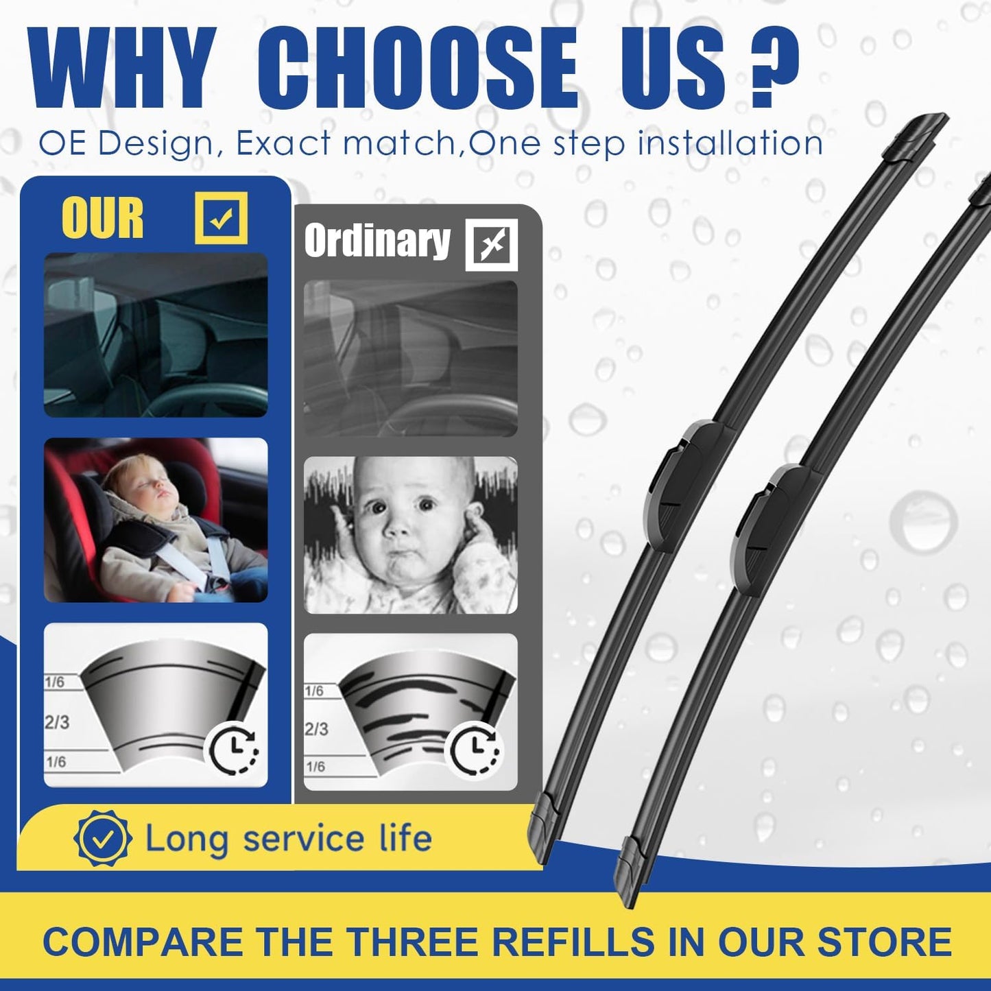 3 wipers Replacement For 2013-2018 Toyota Rav4 Original Equipment Windshield Wiper Blades Set 26"+16"+10" (Set of 3) U/J HOOK