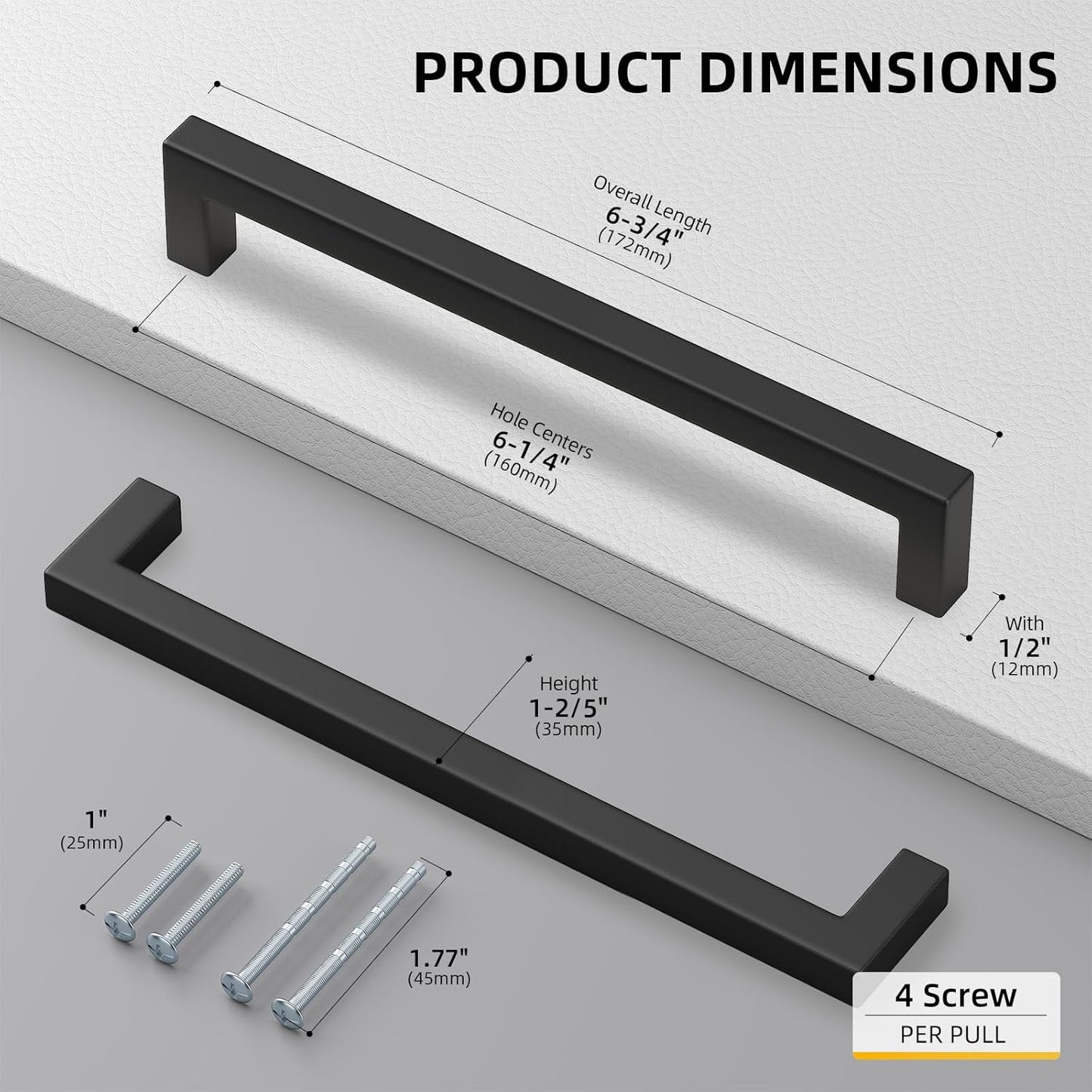goldenwarm 60 Pack 6-1/4INCH Black Square Bar Cabinet Pull Drawer Handle Stainless Steel Modern Hardware for Kitchen and Bathroom Cabinets Cupboard,Center to Center 160mm Kitchen Cupboard Handles
