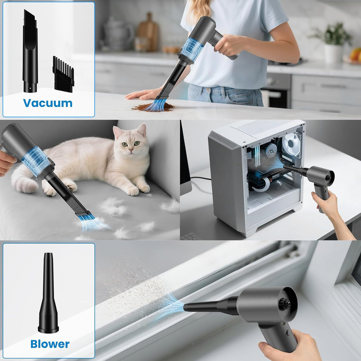 90° Foldable Car Vacuum Portable Cordless 16000PA Suction, 4-in-1 Mini Vacuum Cleaner with Brushless Motor, Handheld Vacuum for Car, Home,Office