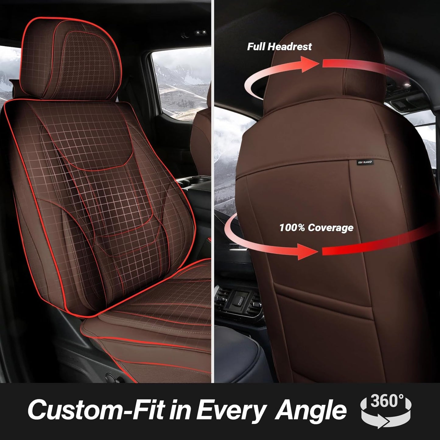 Coverland Custom Car Seat Covers Compatible with Frontier Crew Cab, King Cab - Premium Leather Non-Slip Memory Foam Waterproof Custom Interior Protector Full Set-Dark Brown [See Size Chart-Size X137]