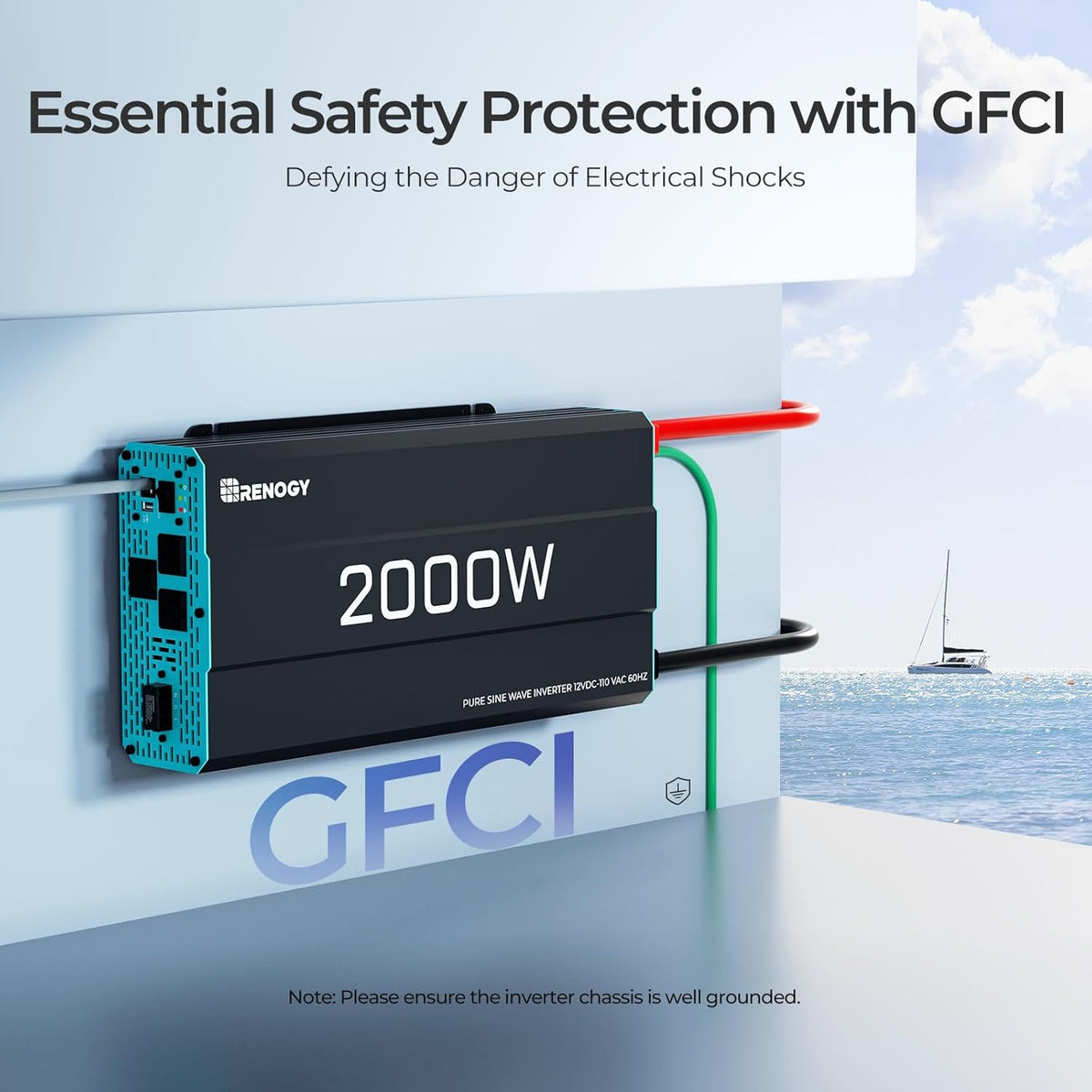 Renogy Inverter P2 2000W Pure Sine Wave Inverter 12V DC to 110V AC Converter, Off-Grid Solar Power Inverters for Vehicles, Truck, RV, Home, with Built-in 5V/2.1A USB / Hardwire Port, Remote Controller