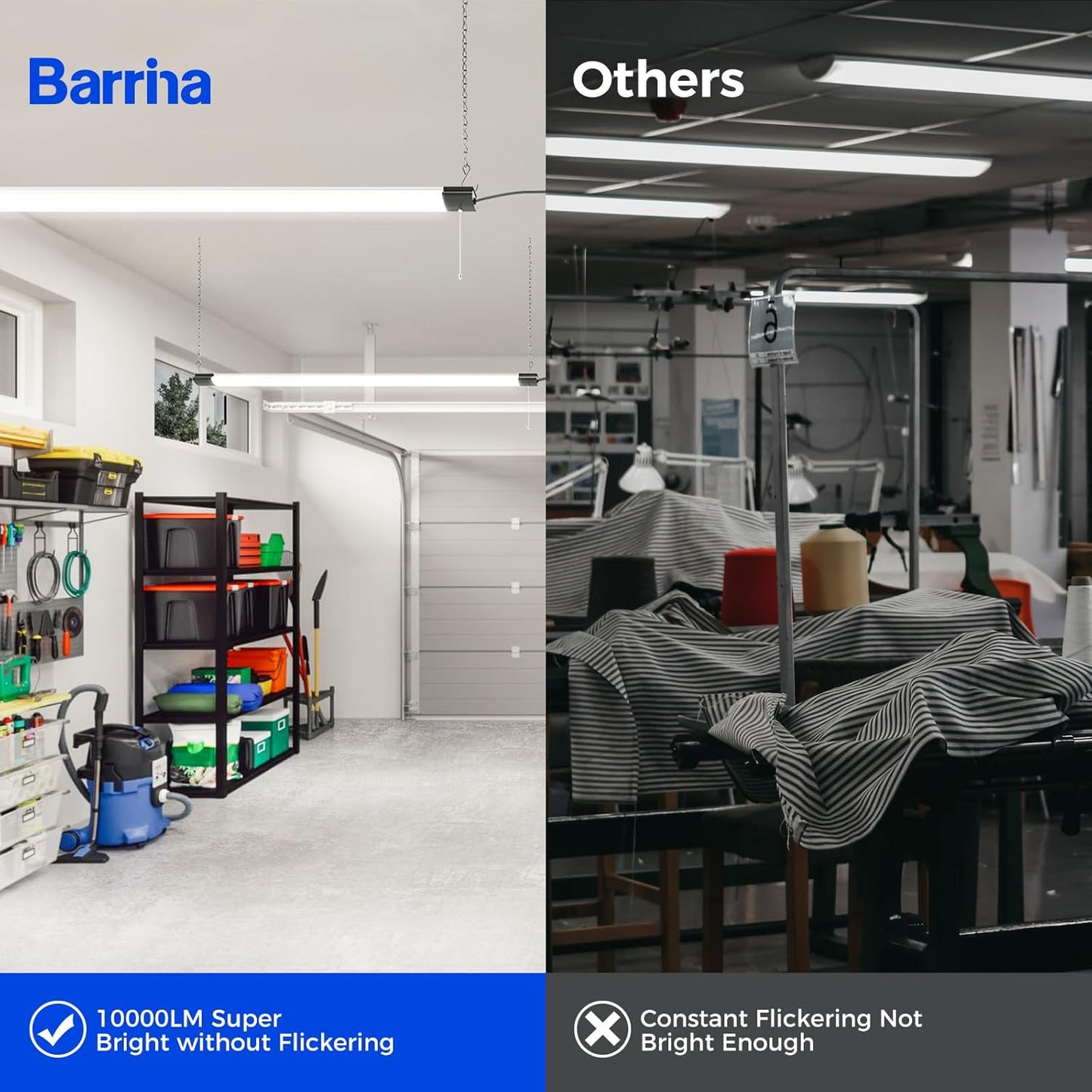 Barrina BS84 LED Shop Lights for Workshop 4FT, 84W, 10000LM, 5000K Linkable Light Fixture for Garage, Basement, Hanging or Flush Mount, ETL, 4 Packs
