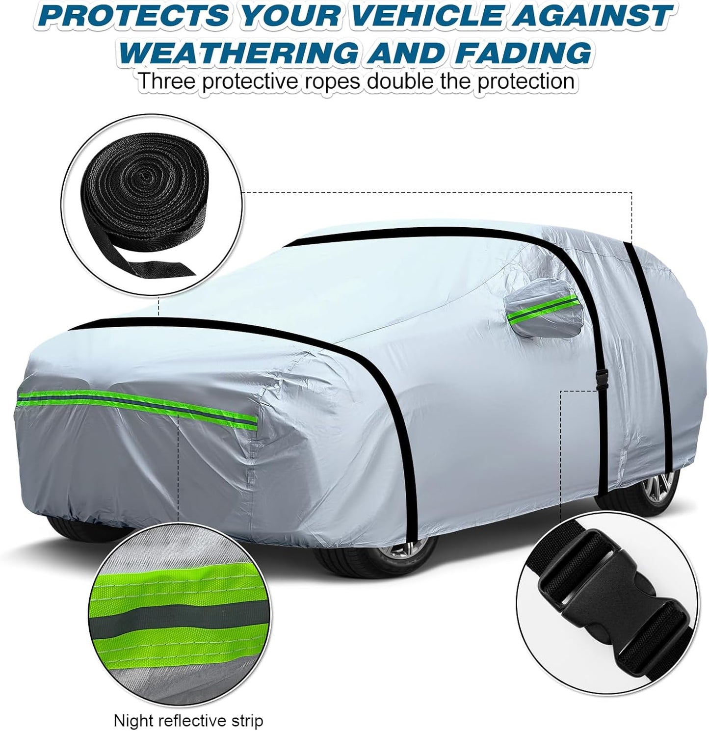 TUCAREST 6-Layers Premium Full Car Cover Hard Shell Zipper Design Waterproof All Weather Weatherproof UV Sun Protection Snow Dust Storm Resistant Outdoor with Straps (Fit for SUV/MPV UP to 180")