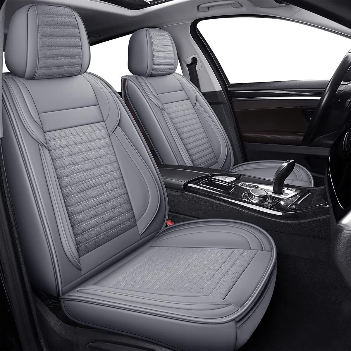 LINGVIDO Car Seat Covers, Breathable and Waterproof Faux Leather Automotive Seat Covers for Cars SUV Pick-up Truck Sedan,Universal Anti-Slip Driver Seat Cover with Backrest (Full Seat, Gray)