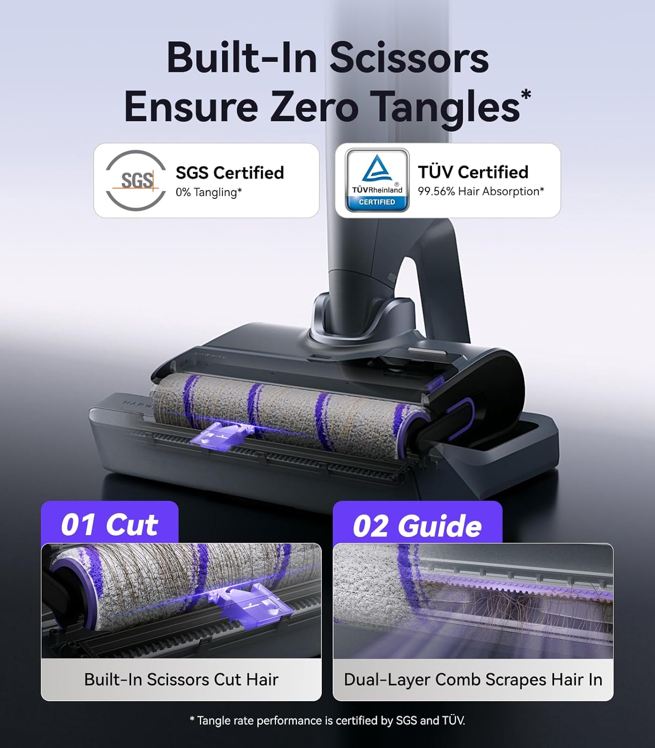 NARWAL S30 Pro Wet Dry Vacuum Cleaner with 20000Pa Suction, Cordless Vacuum Mop for Hard Floors, Tangle-Free Hair-Cutting, 180° Lie Flat, 194°F Self-Cleaning, Disposable Waste Bag, Edge Cleaning