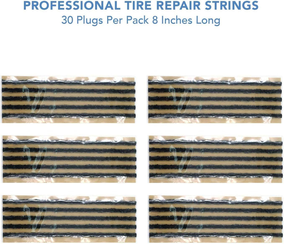 CKAuto 30pcs 8" Black Tire Repair Strings, Automotive Tool Tire Repair Plugs for Tubeless Off-Road Tires Car, Bike, ATV, UTV, Wheelbarrow, Mower