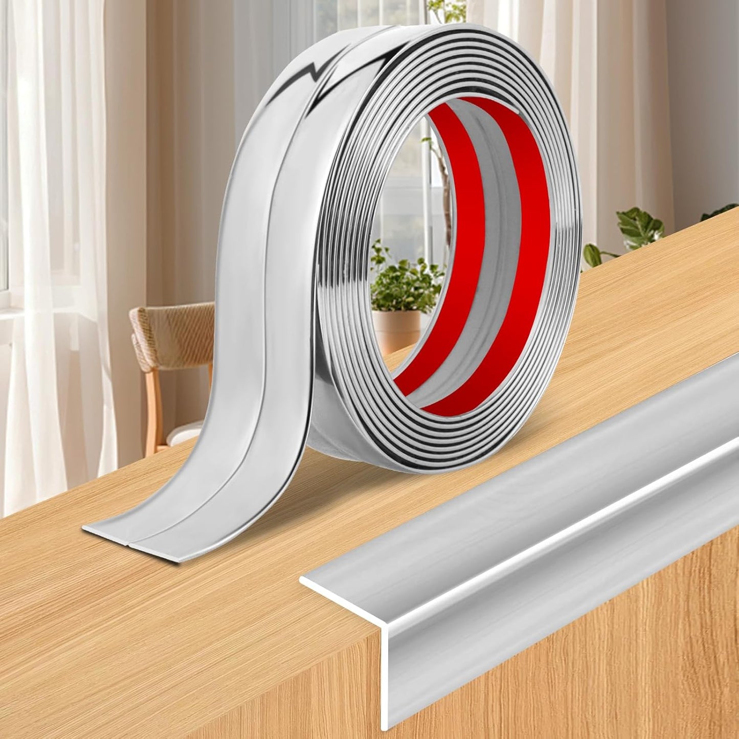 Wall Corner Protector Moulding Trim Peel and Stick Wall Corner Guards Trim Flexible Self Adhesive Edge Protector Moulding, 0.8 in x 40 Ft, Silver