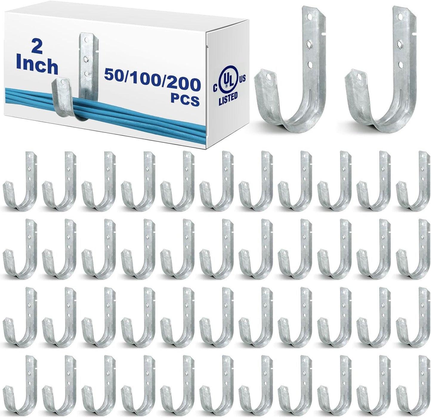 Gisafai 100 Cable Support J Hook, Cable Hooks for Hanging, Heavy Duty Metal Hooks for Wire Management, G60 Galvanized Steel (1/5-16 Inch)