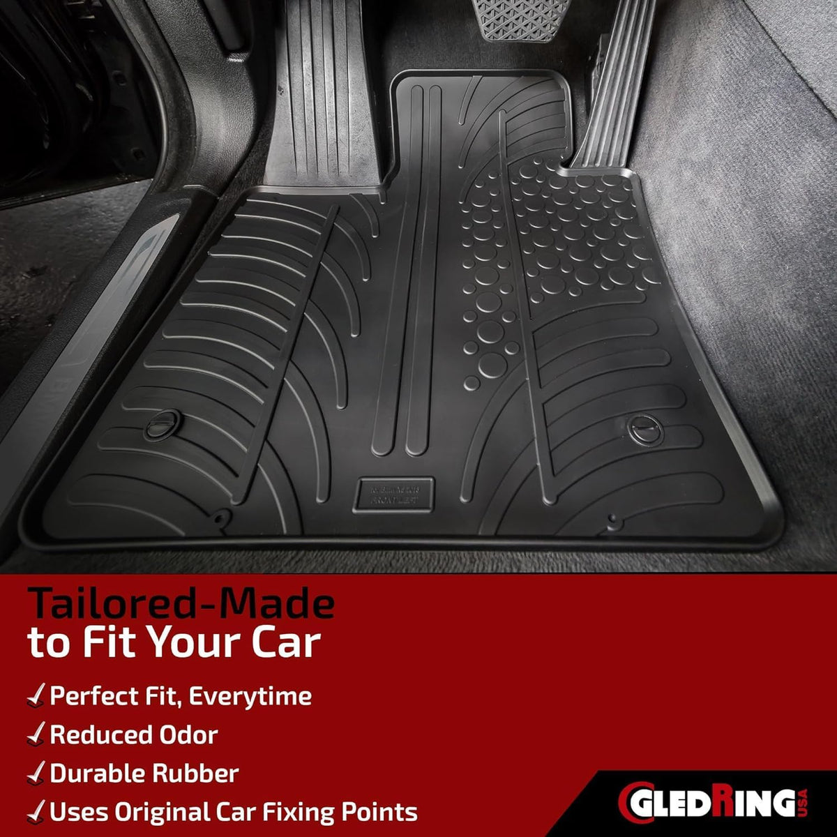 Gledring USA Custom Fit All-Weather Rubber Floor Mats Intended for Mercedes Benz EQS (V297) 2022-2025, No Trimming Required, Tailored Custom Fit, Protects from Rain, Mud, & Snow