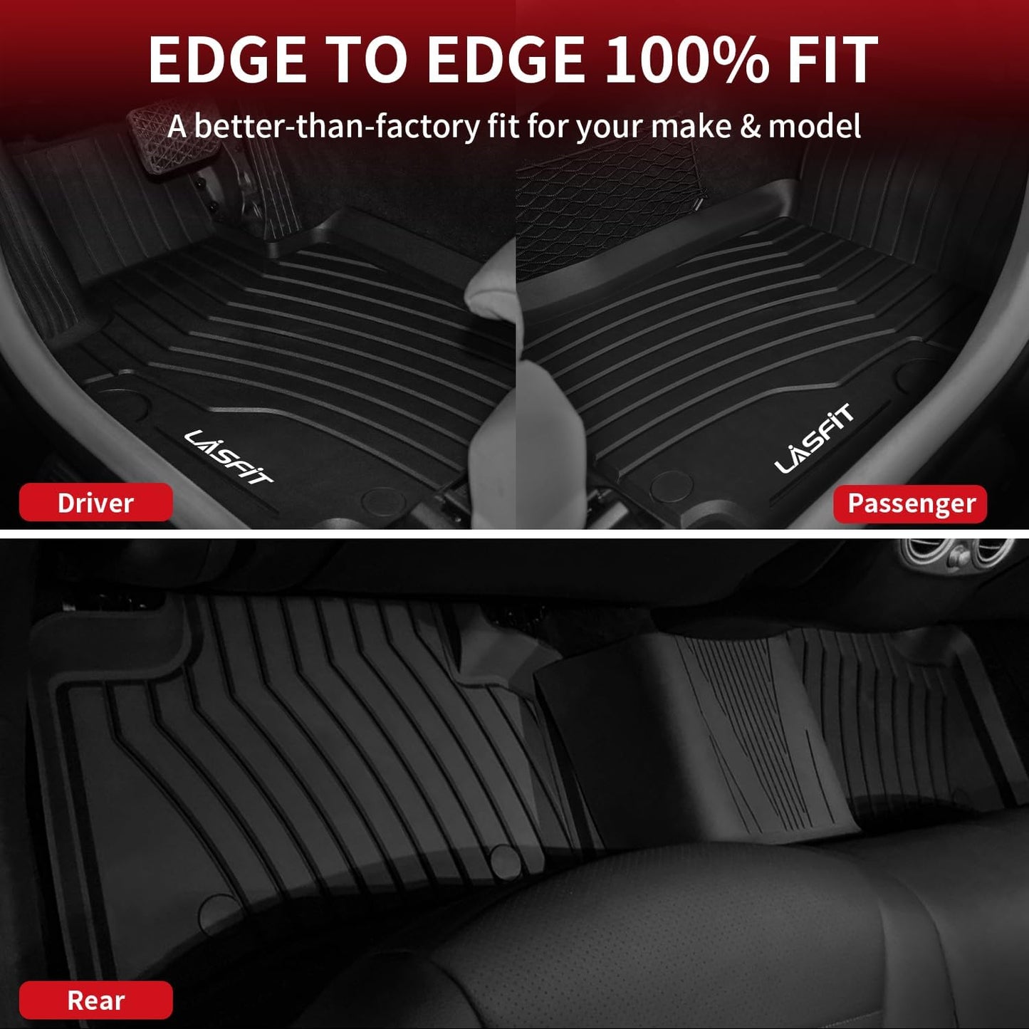 LASFIT Floor Mats for Mercedes Benz GLC 2016-2022, GLC300 / GLC350e / GLC43 AMG / GLC63 AMG / GLC63 AMG S, Custom Fit All Weather TPE Mercedes GLC SUV&Coupe Floor Liners, 1st & 2nd Row Set, Black