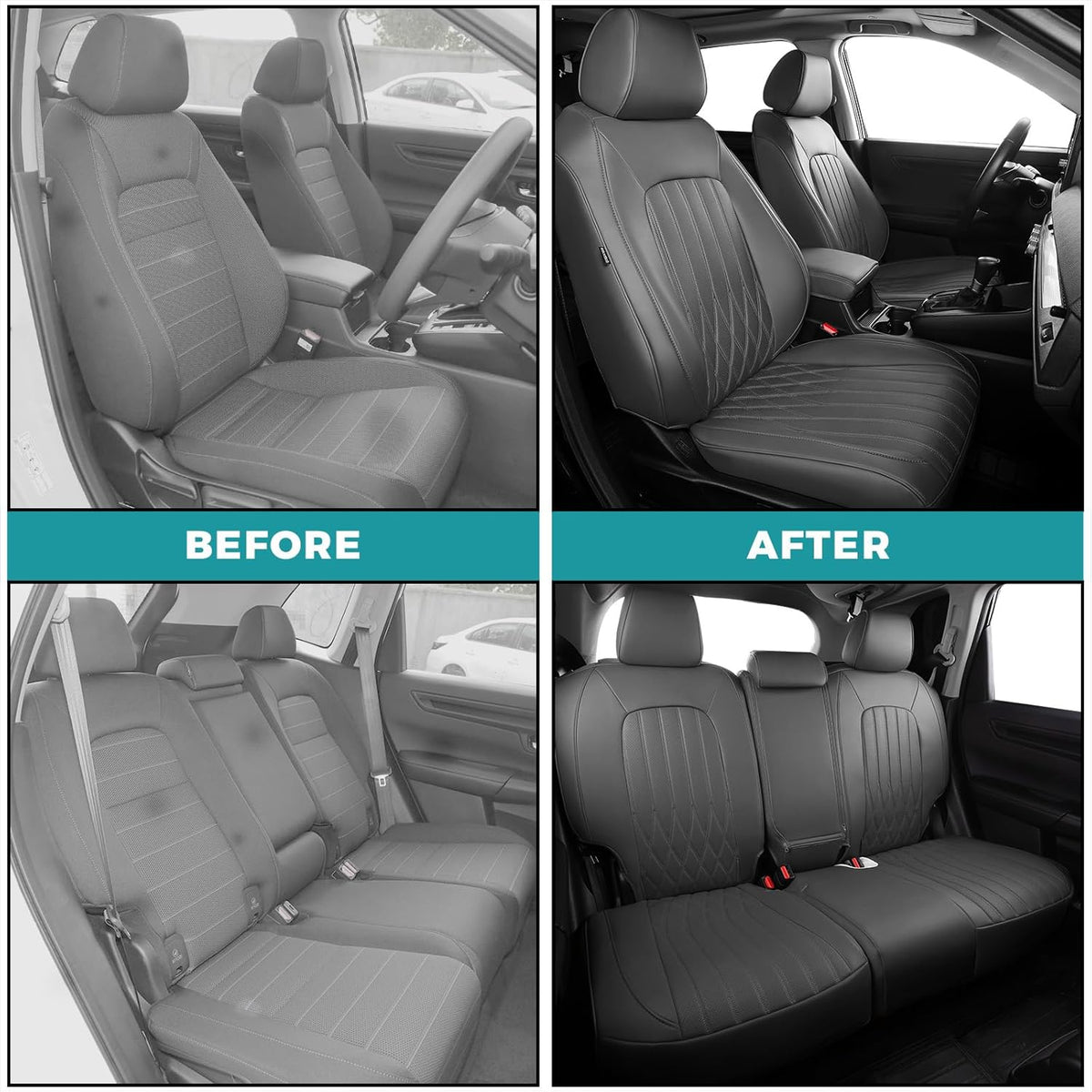 Seat Covers for Honda CRV 2017-2022 EX/EXL/LX/Sport/Touring/Special Edition, Hybrid & Gas,1:1 Custom Fit Leather Seat Covers Full Set - Grey
