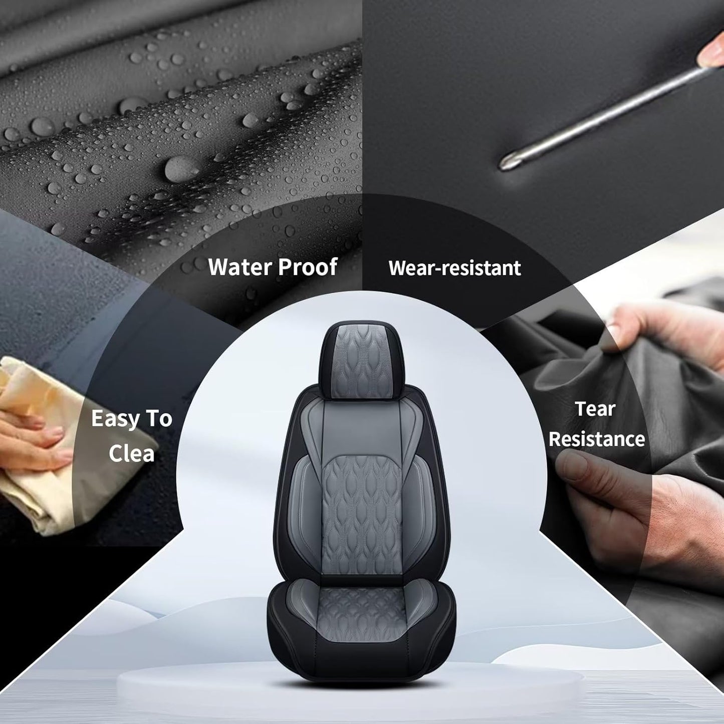 Seat Covers 2 Front Seats Fit for Toyota Camry 2012-2025 Leather Car Seat Covers Waterproof Non-Slip - Auto Seat Cushion Protectors (2 Seats,Black&Grey)