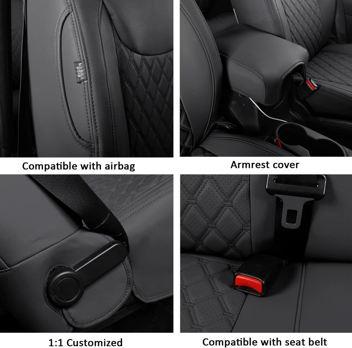 GIANT PANDA Customized Full Set Car Seat Covers for Jeep Wrangler 2 Door JK Sport Sahara Rubicon Freedom Willys Wheeler 2013 2014 2015 2016 2017, Faux Leather - (Black)