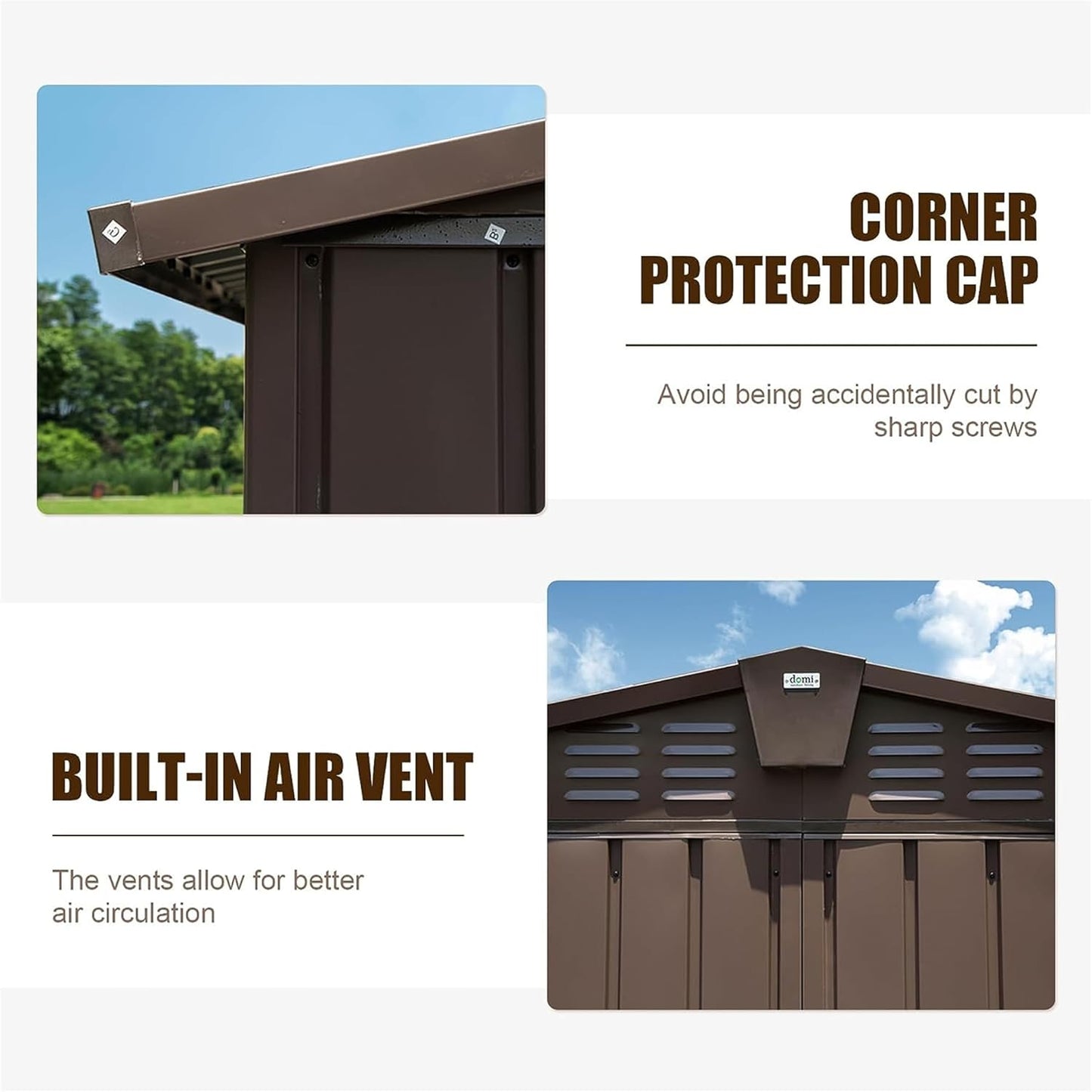 IKERY Large Galvanized Steel Storage Shed 11' x 9' with Windows & Lockable Door - Outdoor Garden & Utility Tool Shed for Backyard, Patio - Brown