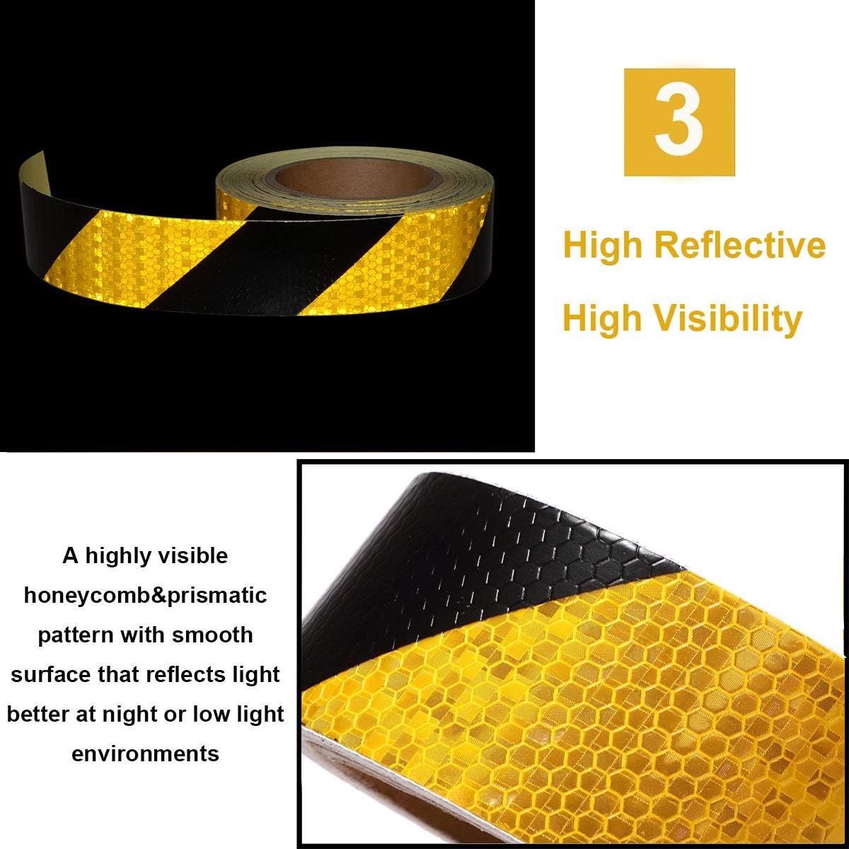 Waterproof Reflective Safety Tape Roll 2"X150' Yellow Black Striped Floor Marking Tape Hazard Caution Warning Tape Auto Truck Self-adhesive Safety Sticker Strips for Wall Factory Trailer Vehicle
