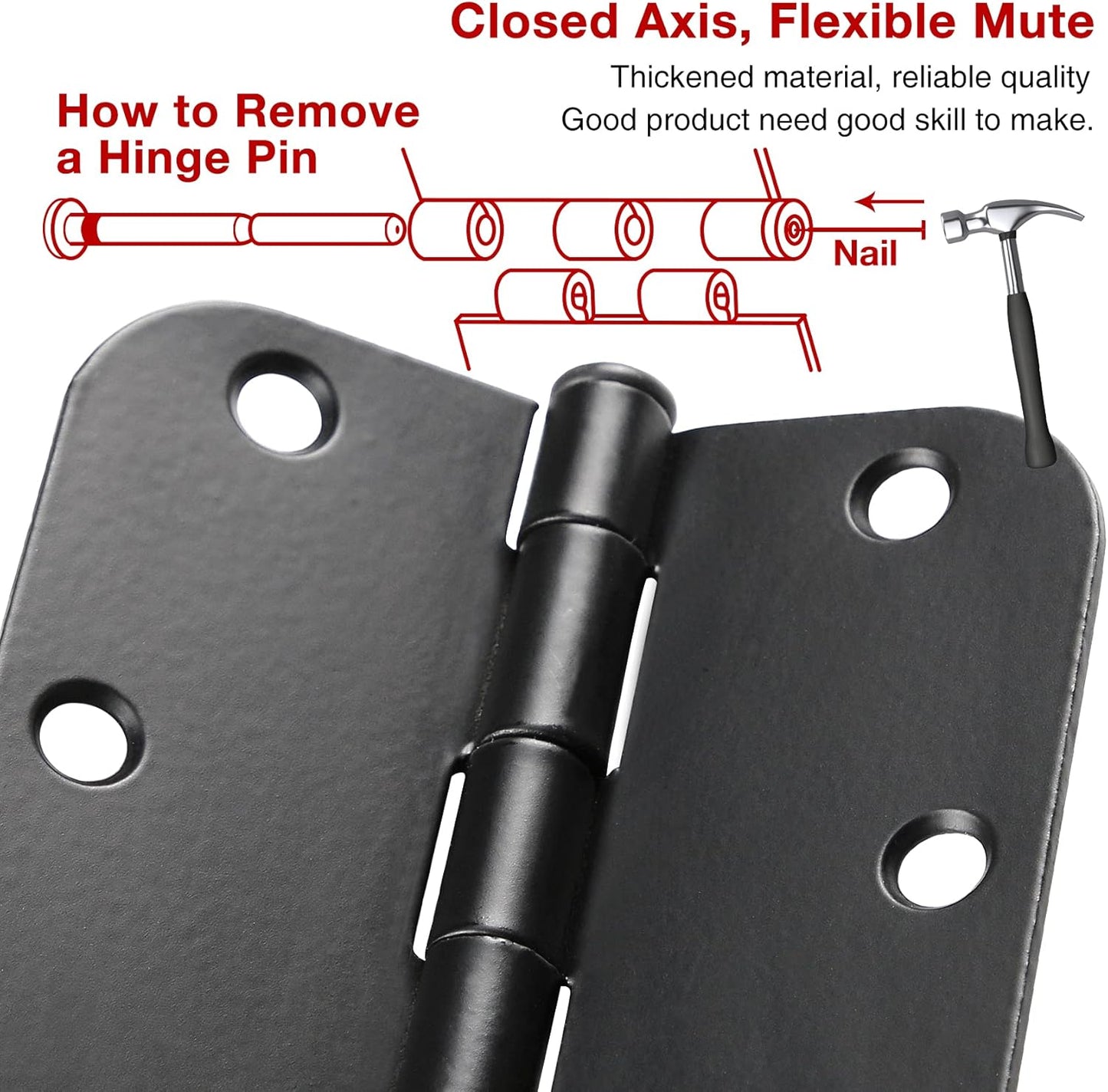 30 Pack Rounded Matte Black Door Hinges 3.5 Inch 5/8" Radius Interior 3 1/2" Flat Iron Bifold Residential Standard Bedroom Indoor for Doors 3 ½"Hardware Control House Home Decor Essentials Accessories