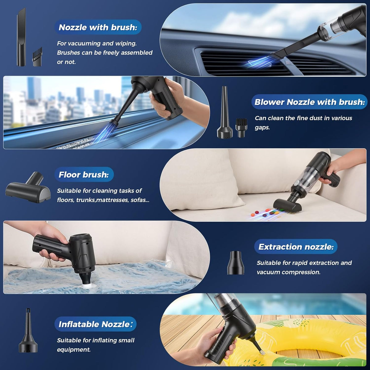 2-in-1 Car Vacuum&Air Duster,65w/16kpa/30 Mins,High Powerful Dust Cleaner Portable Cordless Vacuum,Compressed Air Blower,Lightweight Rechargeable Handheld Mini Vacuum for Car/Home/Office