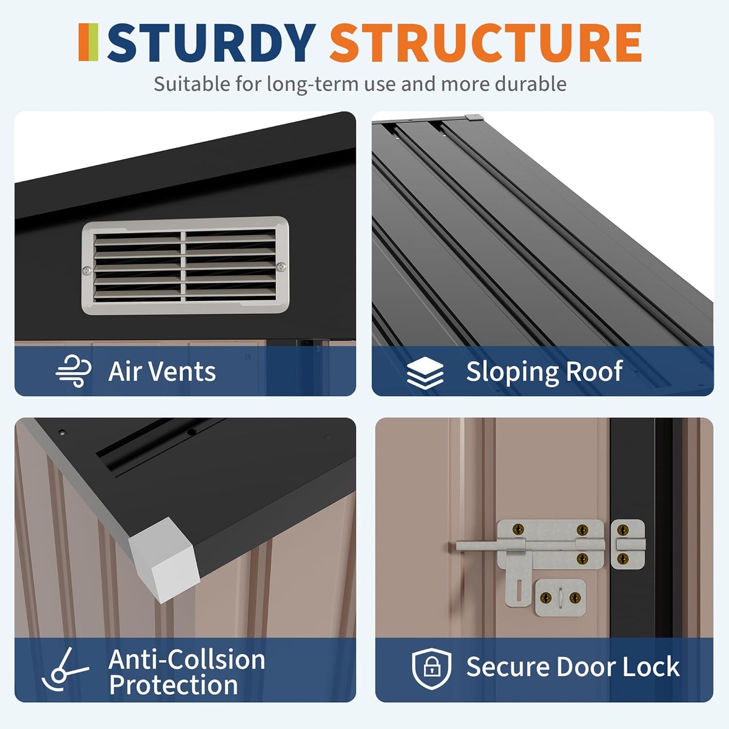 4' x 8' Outdoor Lean to Storage Sheds Outdoor, Heavy-Duty Lean to Garden StorageShed, Metal Wall Side Bike Shed & Outdoor Storage