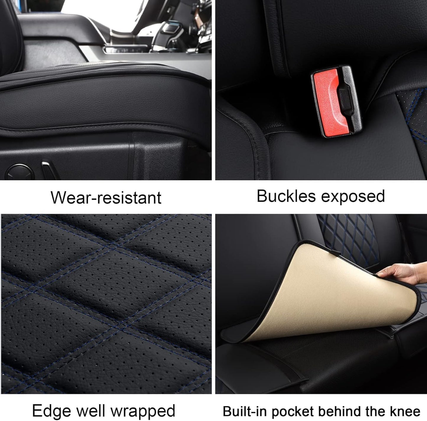 MIROZO 2PCS Front Truck Seat Cover,Waterproof Ram Seat Covers Truck Cushion Compatible with 2009-2025 RAM 1500 2500 3500 Pickup Crew Quad Cab (2PCS Front,Black and Blue)