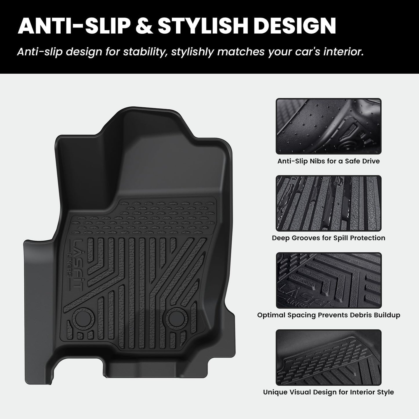 LASFIT Floor Mats for Toyota 4Runner 2025 5 Seats(Not for Hybrid), All Weather TPE Custom Fit Floor Liner for 4Runner SR5/TRD/Limited 6th gen Front&Rear 4 Runner Car Mats, Black
