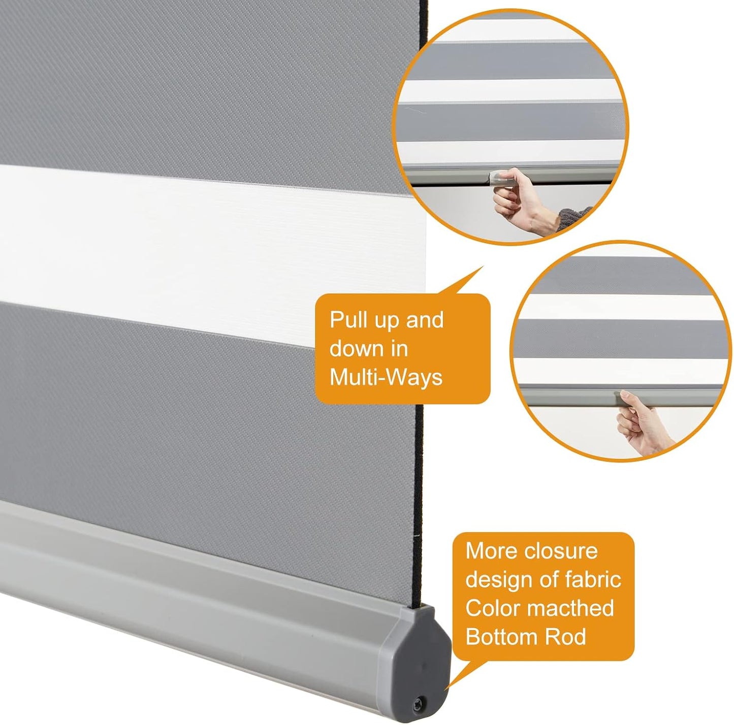 Persilux Zebra Blinds Cordless Blinds for Windows (55" W x 72" H, Grey) Dual Layer Zebra Shades, Light Control for Day and Night, for Home, Office, Bedroom, Living Room…