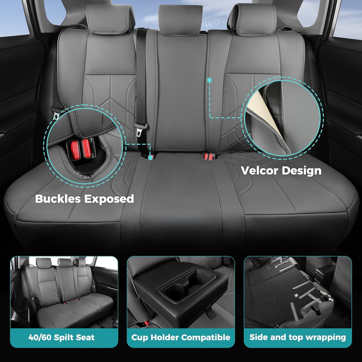 for Toyota RAV4 Seat Covers 2019 2020 2021 2022 2023 2024 2025 RAV 4 Prime & Hybrid XLE LE Limited XLE Premium (Not for XSE/SE Hybrid) - Custom Leather Car Seat Covers Full Set - BlackGrey