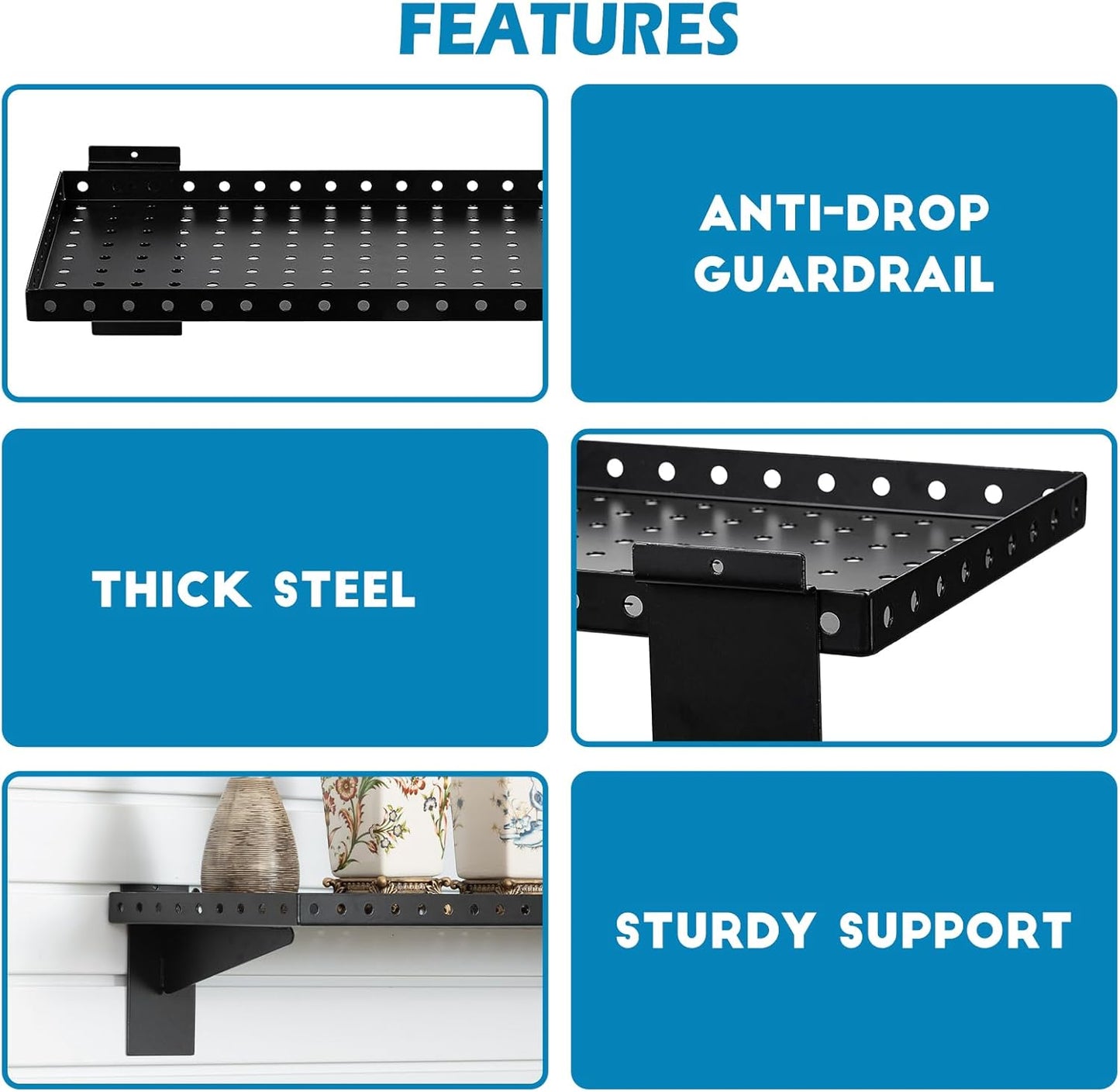 Slatwall Shelves 24x10 Inch, Slatwall Accessories for Retail, Garage, Home Storage, Heavy Duty Slat Wall Hanging Shelf (4, White)