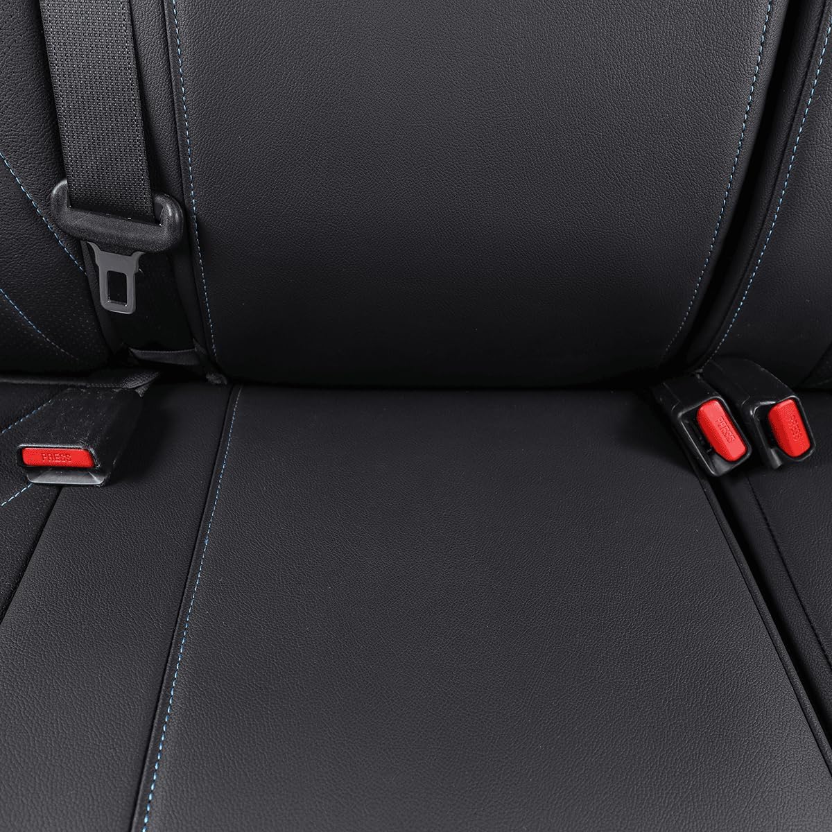 EKR Custom Fit Tacoma Rear Car Seat Covers for Select Toyota Tacoma (Petrol) 2024 2025 Double cab SR,SR5,TRD Sport,TRD Off-Road,Limited - Second Row Only,Leather (Black with Blue Trim)