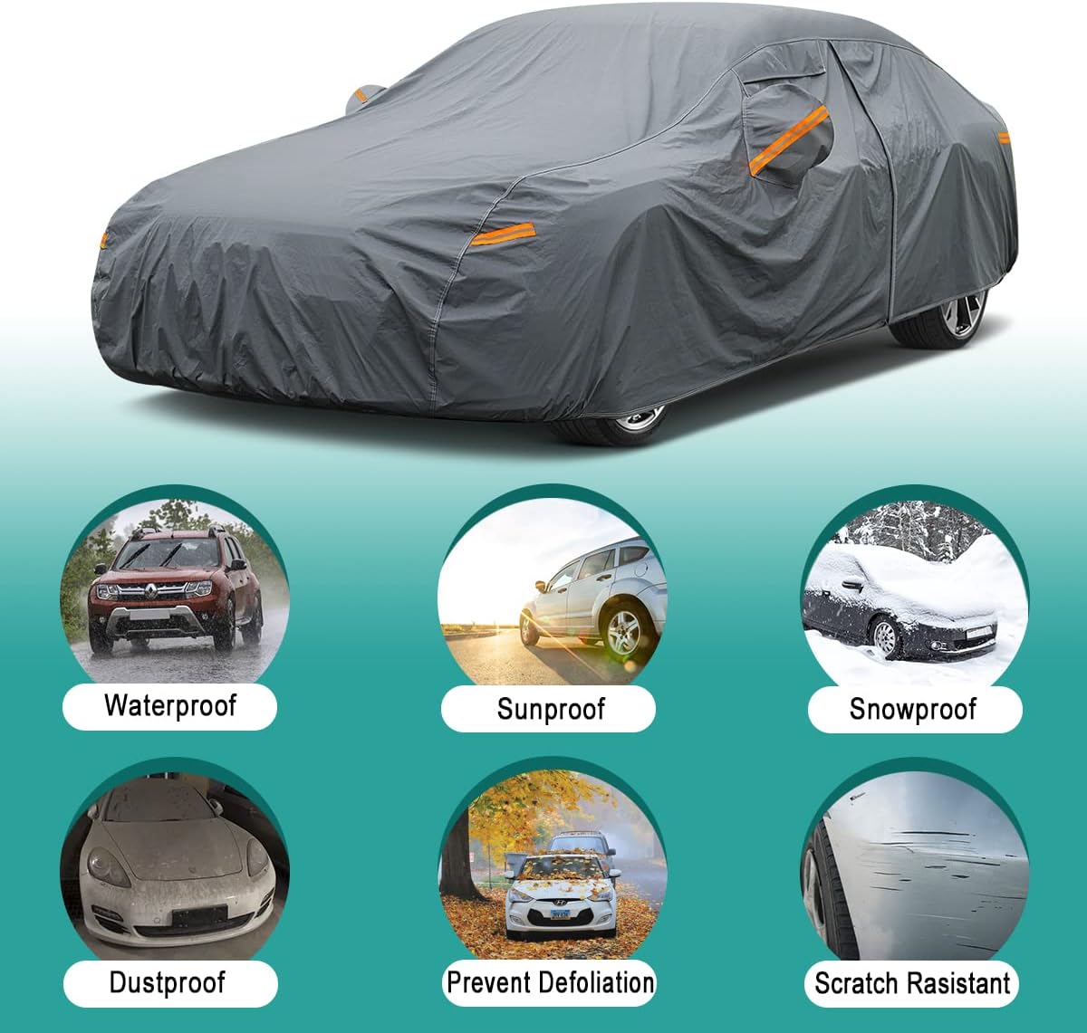 16 Layers Car Cover Waterproof All Weather, Heavy Duty Full Exterior Cover Universal Fit Sedan Toyota Corolla/Prius, Honda Civic, vw Jetta, Kia Forte, Nissan Sentra, Hyundai Elantra etc.