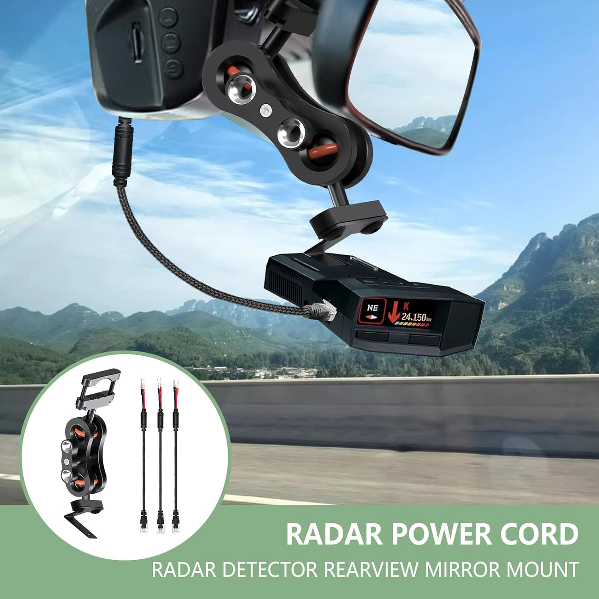 Radar Detector Rearview Mirror Mounting Bracket,13.8" Radar Detector Hard Wire Power Cord Mirror Wire Plug,with Braided Set of 3 (for Uniden R7 R8 R8w Radar)