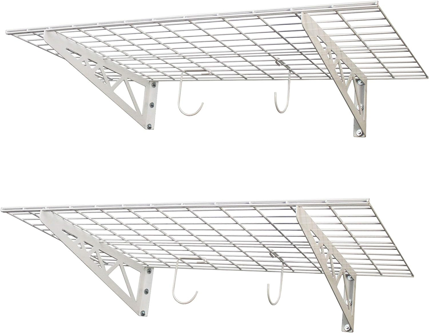 SafeRacks Garage Wall Shelves - 2 Pack Combo Set with 4 Hanging Hooks