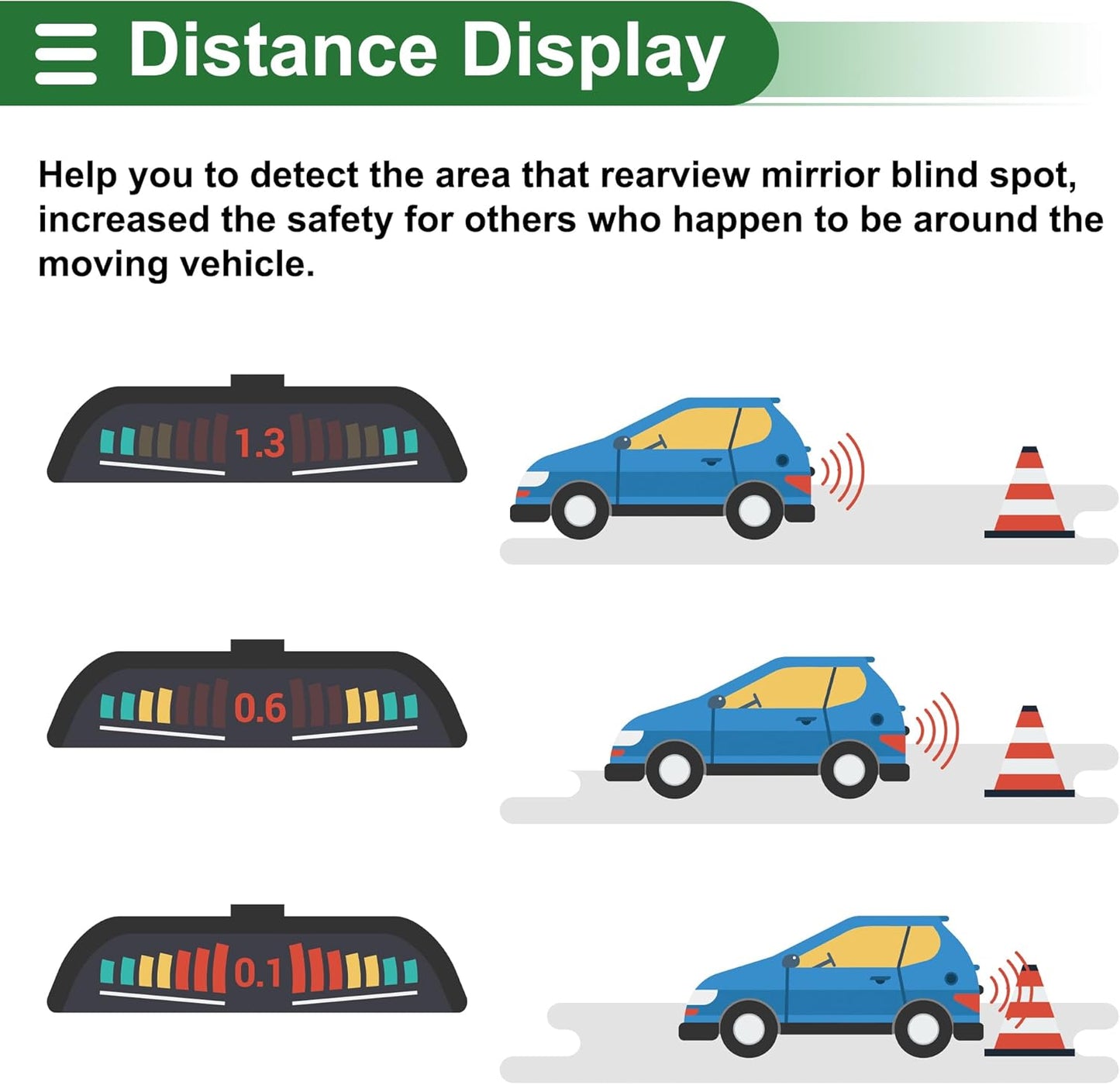 Motoforti Auto Vehicle Reverse Backup Radar System Reverse Parking Sensors Sound Warning Alarm Buzzer Reminder Distance Detection Silver Tone 8 Parking Sensors
