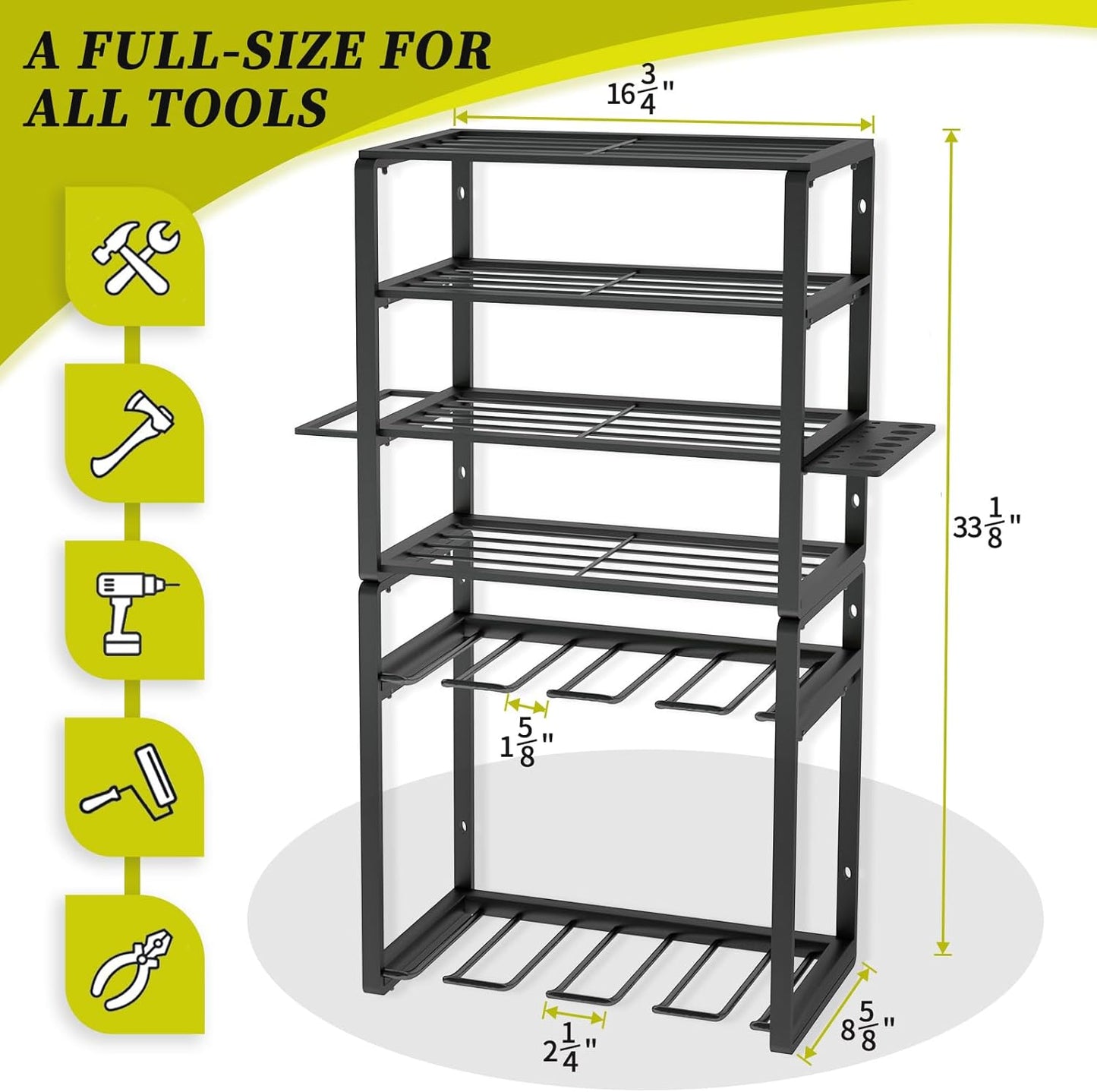 KAFAHOM Power Tool Organizer,8 Drill Holder Wall Mount,6 Layer Heavy Duty Metal Tool Storage Rack,Large Utility Tool Shelf for Cordless Drill, Garage Wall Organizer for Lifetime Use