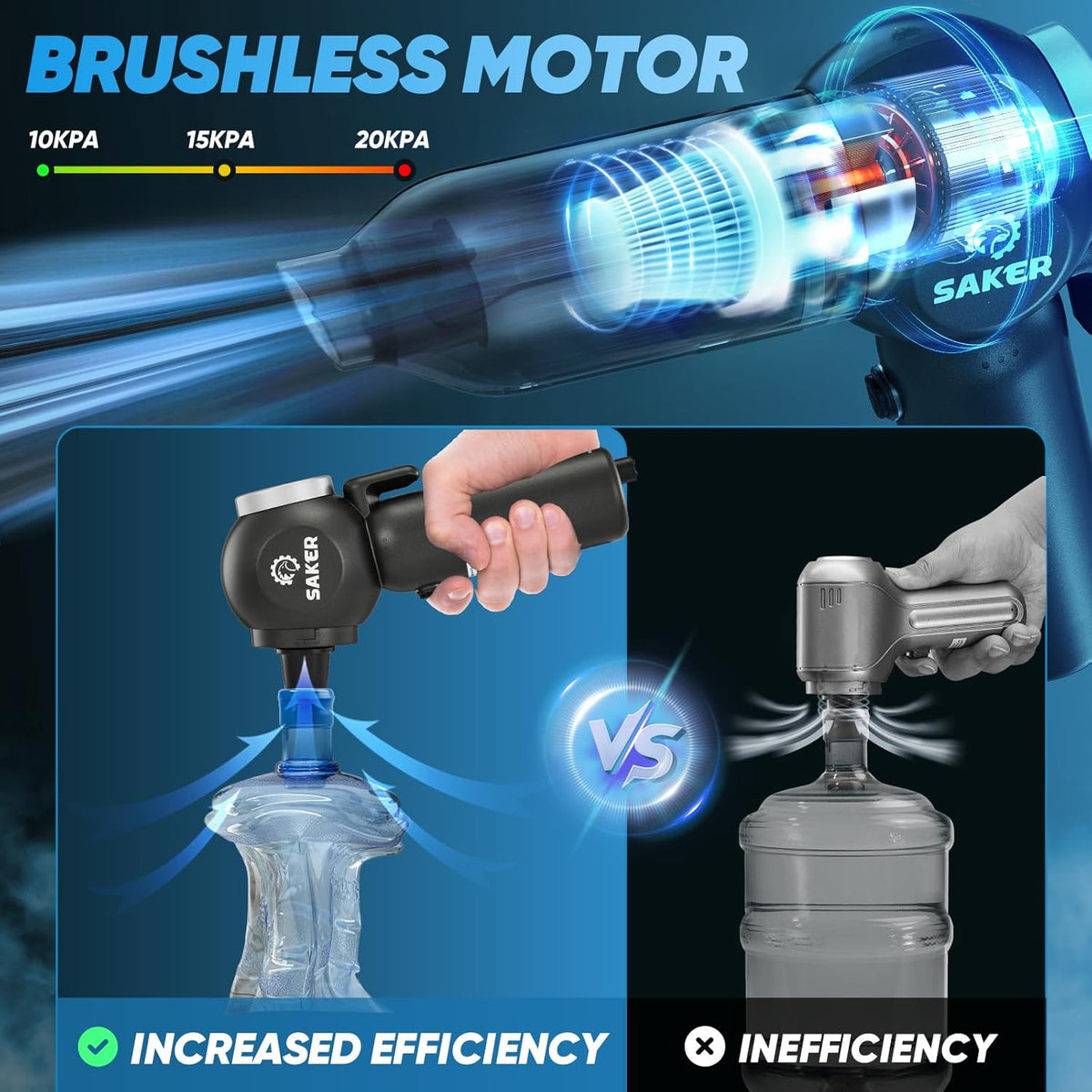 Saker Portable Car Vacuum Cordless 20000Pa 6 in 1 Multifunctional Adjustable Small Handheld Vacuum 7800mAH with Brushless Motor, for Car Home and Office SW-102
