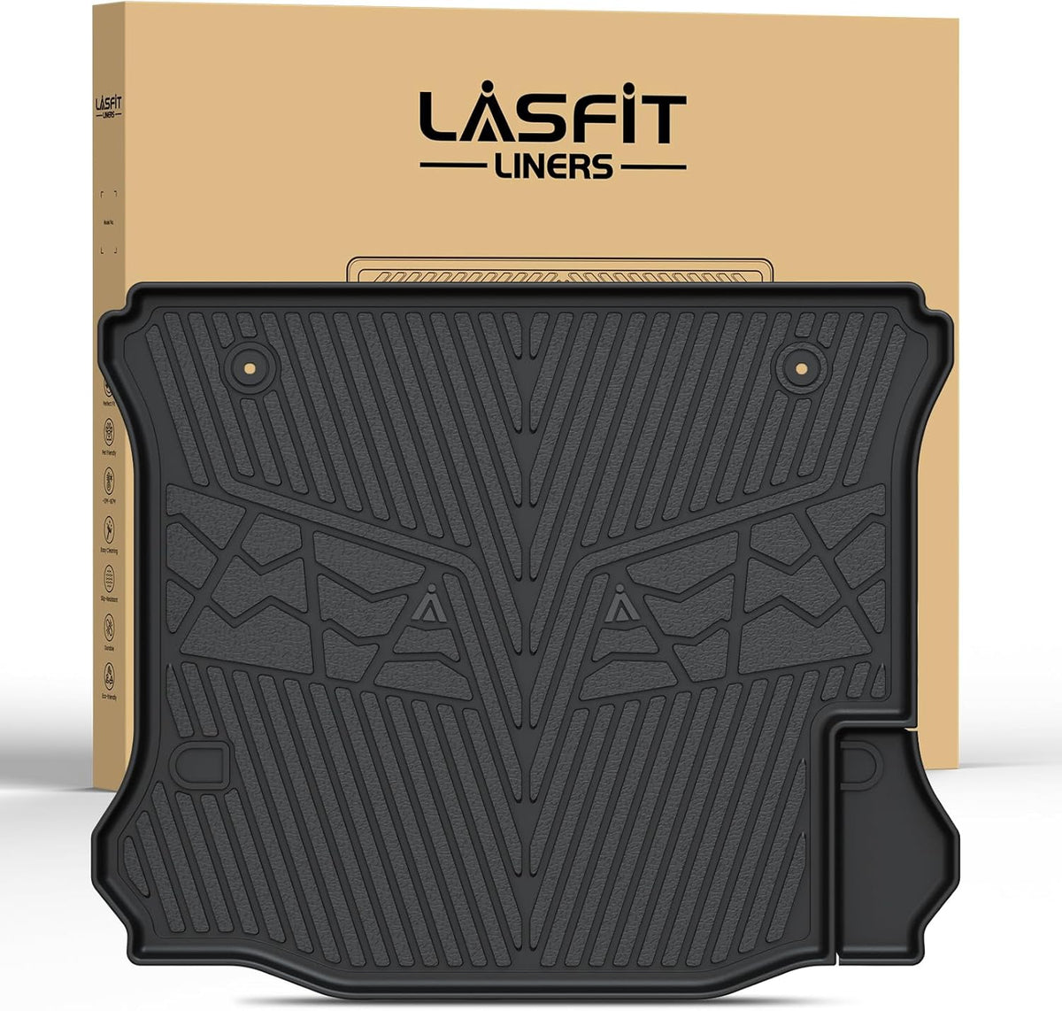 LASFIT Trunk Mat for Jeep Wrangler 2011-2018 JK Unlimited 4-Door (NOT for JL or 2-Door) All Weather TPE Custom Fit Cargo Mat Trunk Liner Cargo Liner, Black