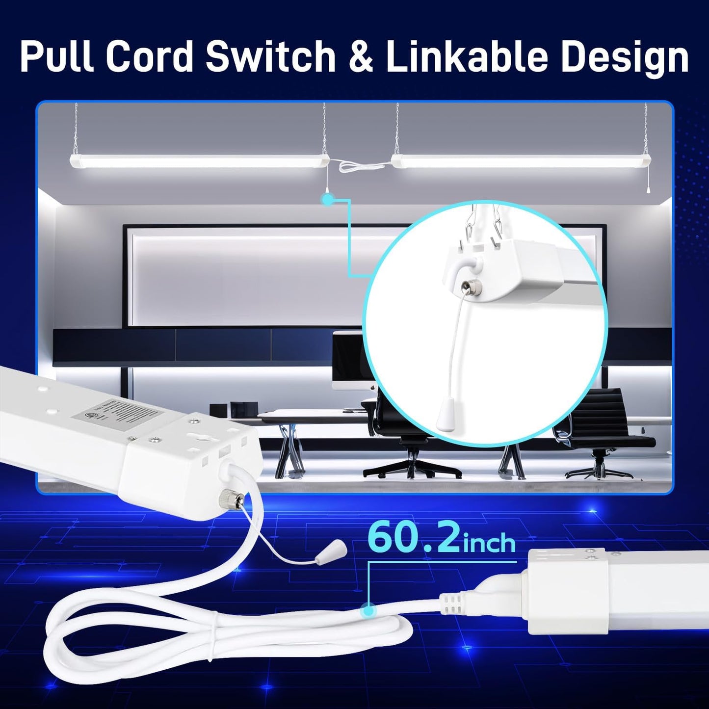 hykolity 4FT 120W LED Shop Light Linkable, 13000lm(400w Equivalent), 5000K Utility Shop Lights for Garages, Workshops, Basements, Hanging or FlushMount, with Power Cord and Pull Chain, ETL, 2 Pack