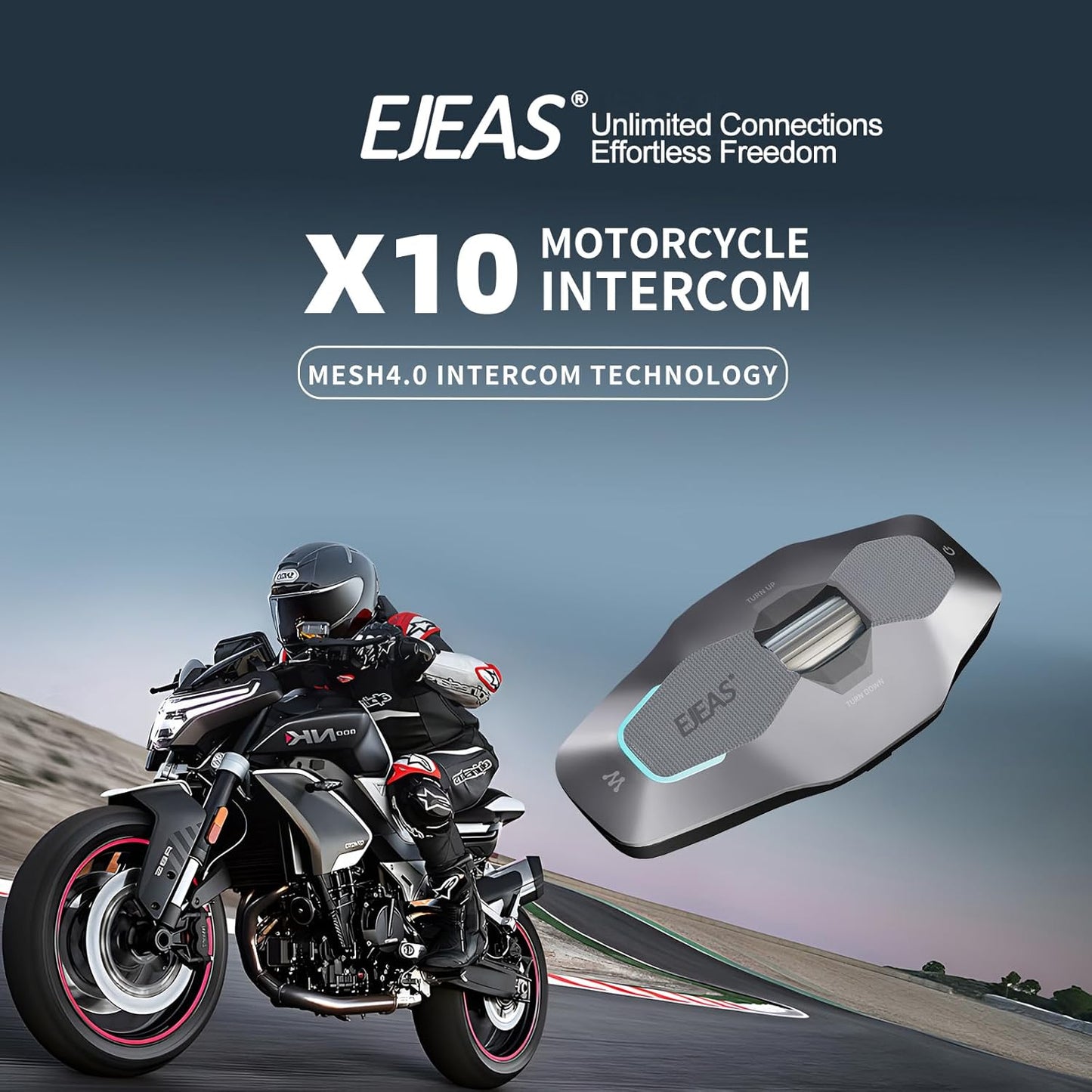 SolaMr X10 Motorcycle Helmet Bluetooth Headset Speakers Headphone, Ski Helmet Intercom Integrated Mesh Communication System Support 10 Riders with Bluetooth 5.1, Noise Cancellation, FM Radio, Sliver