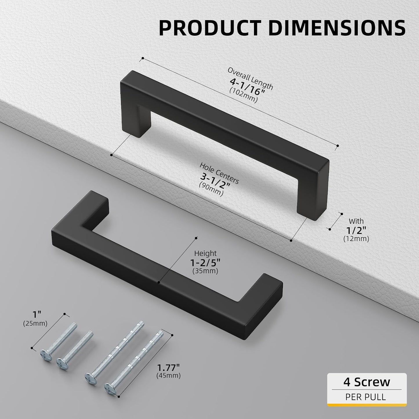 goldenwarm 35 Pack 3.5 INCH Black Square Bar Cabinet Pull - Drawer Handle Stainless Steel Modern Hardware for Kitchen and Bathroom Cabinets Cupboard,Center to Center 3-1/2in (90mm) Cabinet Pulls